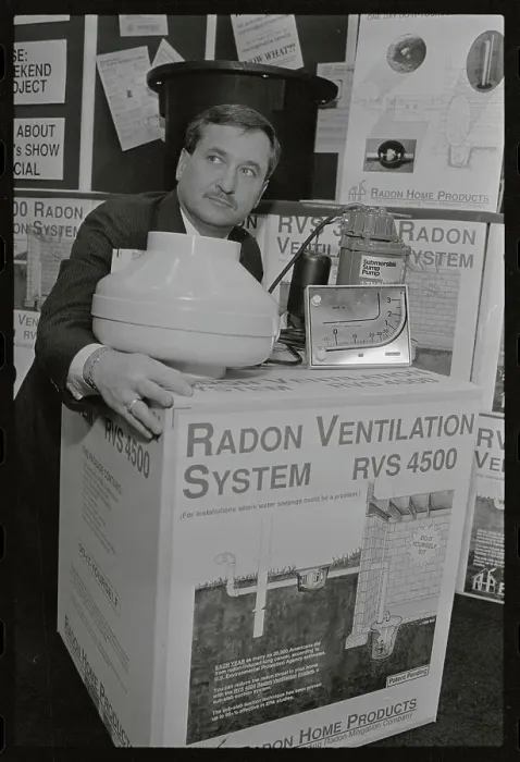 Framed Print : Dennis Dawson Displaying Radon Gas Kit Framed Print : Dennis Dawson Displaying Radon Gas Kit