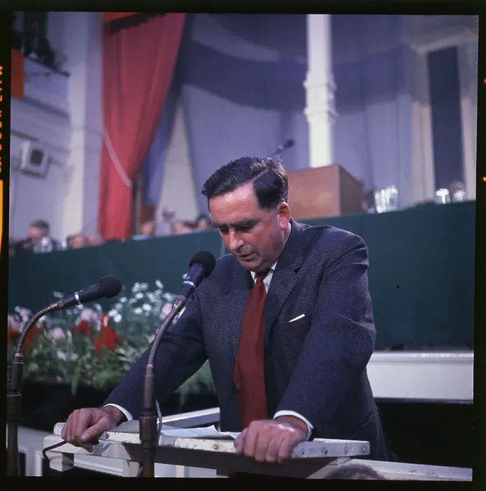 Framed Print : Dennis Healy Addressing Delegates