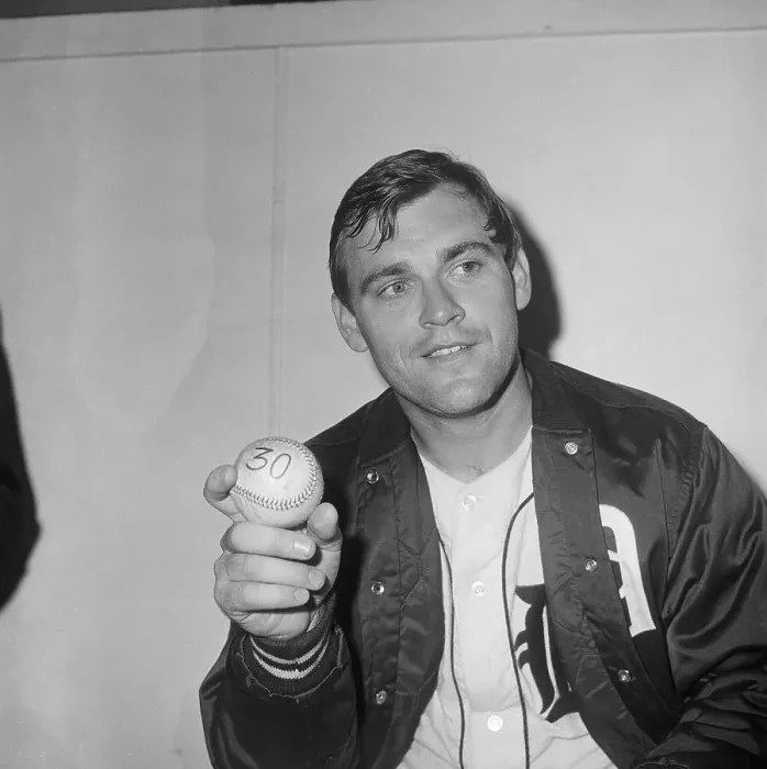Framed Print : Denny McLain Holding Commemorative Baseball