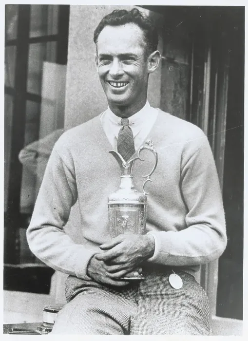 Framed Print : Denny Shute Holding Trophy Framed Print : Denny Shute Holding Trophy