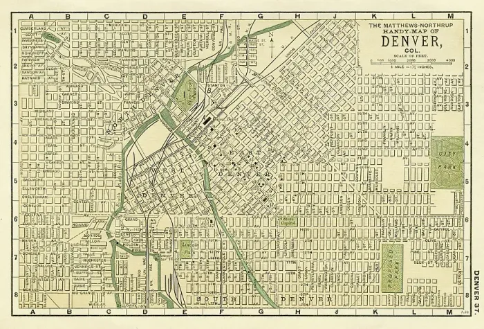 Framed Print : Denver Colorado map 1898 Framed Print : Denver Colorado map 1898
