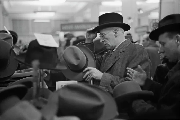 Framed Print : Department Store, Men's Hats, 1950 Framed Print : Department Store, Men's Hats, 1950