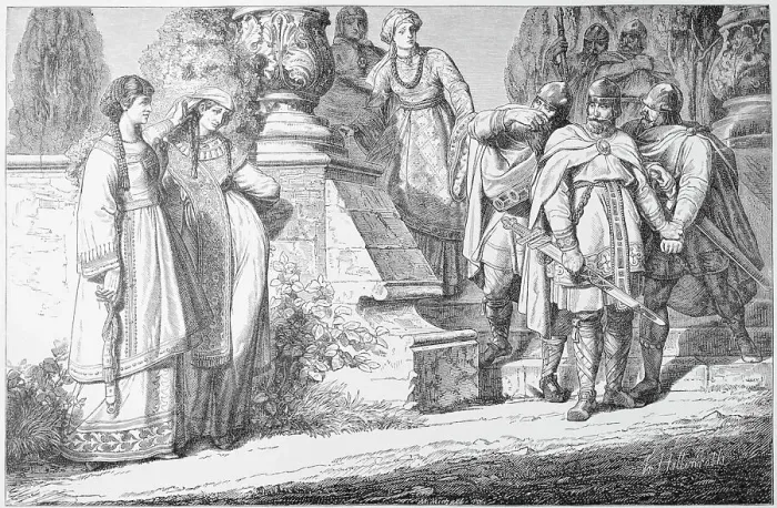 Framed Print : Depiction of Empress Theophano and Otto II with Party Framed Print : Depiction of Empress Theophano and Otto II with Party