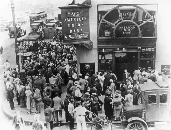 Framed Print : Depositors Congregate Outside Closed Bank Framed Print : Depositors Congregate Outside Closed Bank