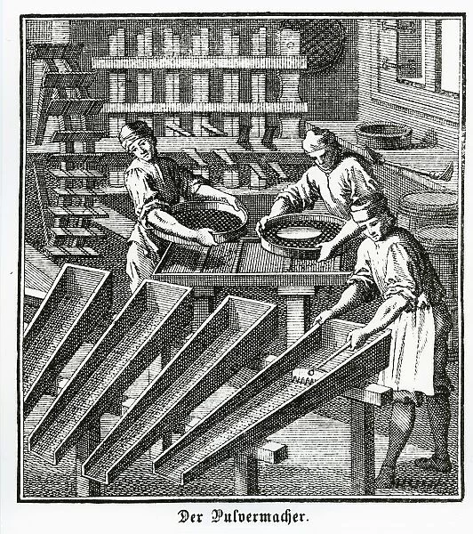 Der Pulvermacher, copperplate engraving, Regensburger Staendebuch, 1698, Christoph