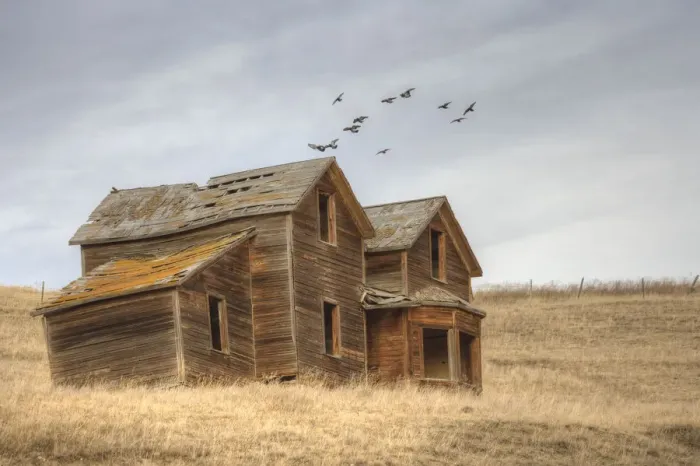 Framed Print : A derelict ranch in a prairie setting Framed Print : A derelict ranch in a prairie setting