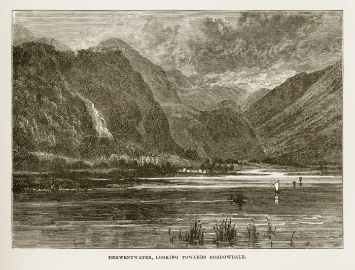 Framed Print : Derwent water and Borrowdale, Keswick, England Victorian Engraving, 1840 Framed Print : Derwent water and Borrowdale, Keswick, England Victorian Engraving, 1840