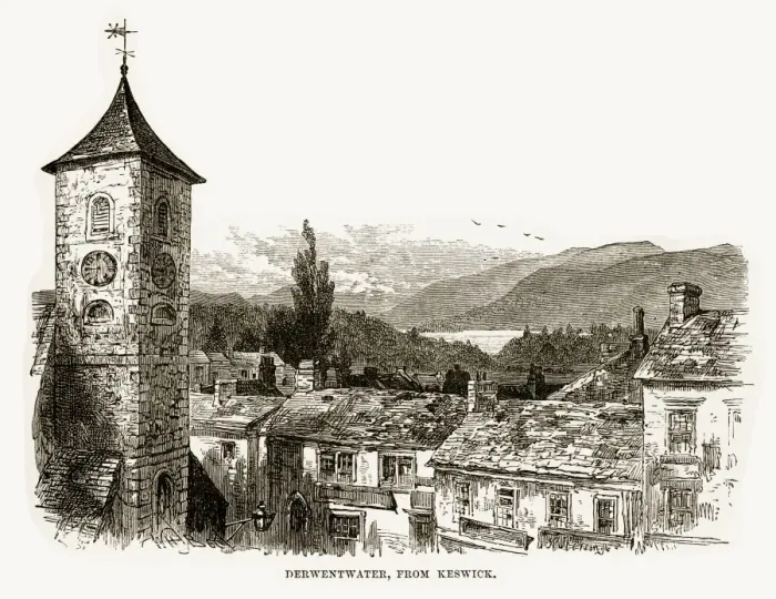Framed Print : Derwent water from Keswick, England Victorian Engraving, 1840 Framed Print : Derwent water from Keswick, England Victorian Engraving, 1840