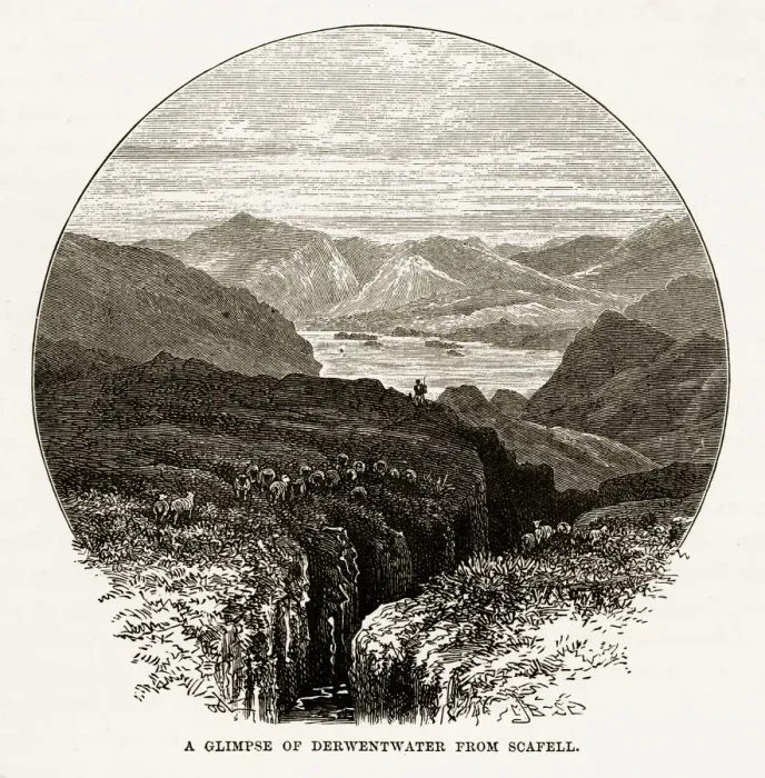 Framed Print : Derwent water from Scafell, Keswick, England Victorian Engraving, 1840 Framed Print : Derwent water from Scafell, Keswick, England Victorian Engraving, 1840