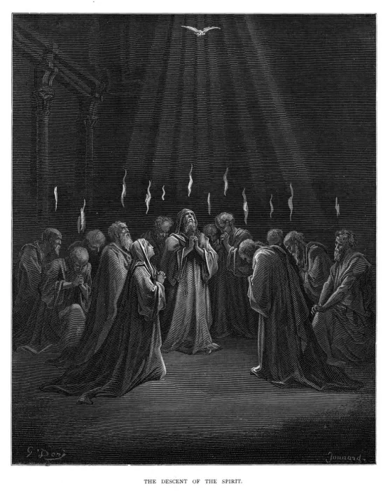 Framed Print : The descent of the spirit engraving 1870 Framed Print : The descent of the spirit engraving 1870