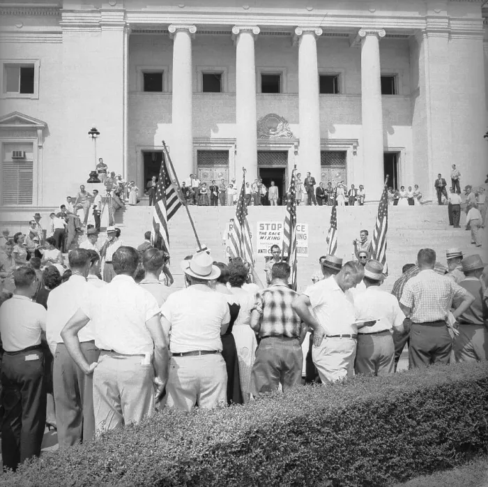 Framed Print : Desegregation Protestors Outside Little Rock City Hall Framed Print : Desegregation Protestors Outside Little Rock City Hall