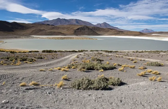 Framed Print : Desert landscape with lakes and mountains, Bolivia Framed Print : Desert landscape with lakes and mountains, Bolivia