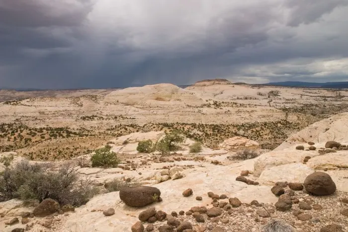 Framed Print : Desert Storm With Lava Boulders In The Foreground At Grand Staircase-Escalante National Monument Framed Print : Desert Storm With Lava Boulders In The Foreground At Grand Staircase-Escalante National Monument