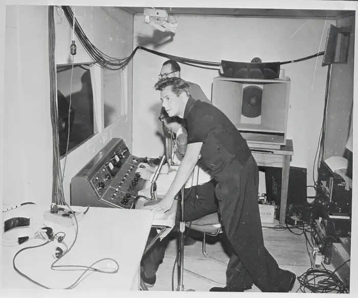 Framed Print : Desi Arnaz Leaning Over Broadcast Panel Framed Print : Desi Arnaz Leaning Over Broadcast Panel