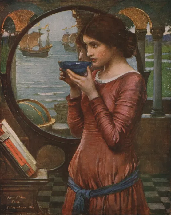 Framed Print : Destiny, 1900, (circa 1930). Woman holding a glass bowl