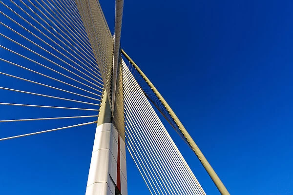 Details of Suspension Bridge Cable Against Blue Sky
