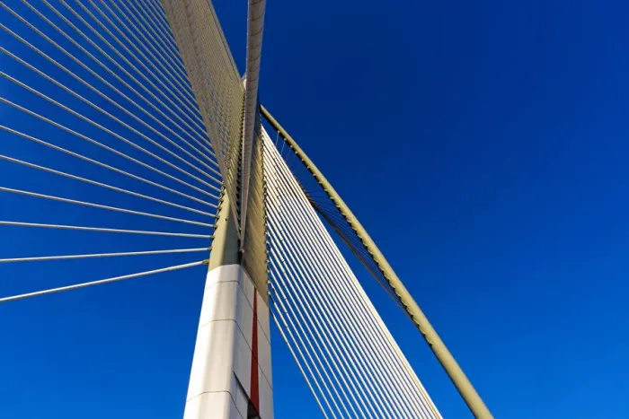 Framed Print : Details of Suspension Bridge Cable Against Blue Sky Framed Print : Details of Suspension Bridge Cable Against Blue Sky