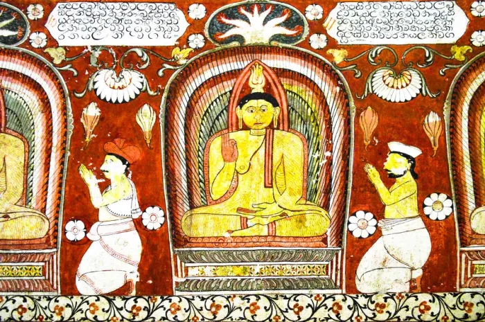Framed Print : Details of Suvisi Vivarana - Traditional painting of Kandyan Style, Lankatilaka Temple