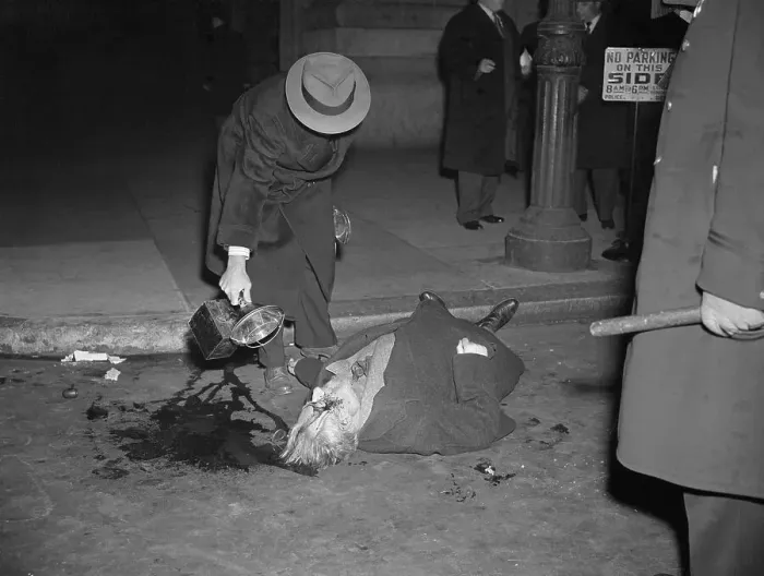 Framed Print : Detective Examining Carlo Tresca's Body Framed Print : Detective Examining Carlo Tresca's Body