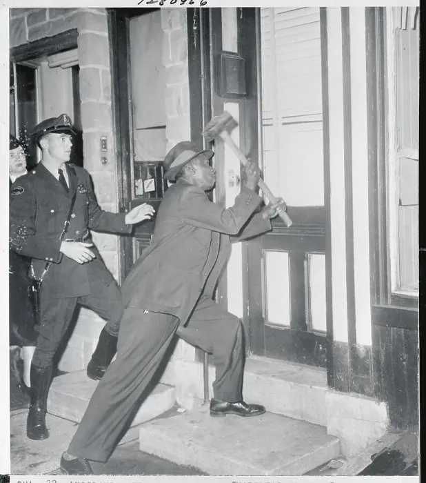 Framed Print : Detective Smashing Door with Sledge Hammer Framed Print : Detective Smashing Door with Sledge Hammer