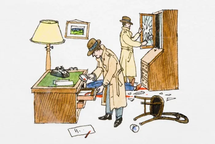 Framed Print : Detectives inspecting crime scene Framed Print : Detectives inspecting crime scene