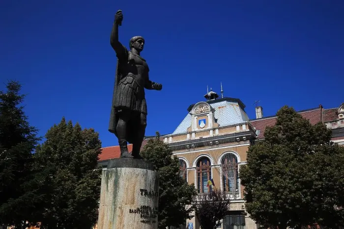 Framed Print : Deva, Diemrich, Statue of the Roman Emperor Trajan in front of the Town Hall, Transylvania, Romania Framed Print : Deva, Diemrich, Statue of the Roman Emperor Trajan in front of the Town Hall, Transylvania, Romania
