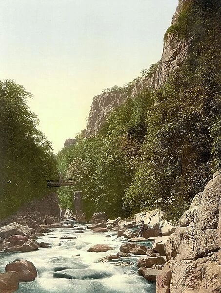 The Devil's Bridge in the Bode Valley in the Harz Mountains, Germany, Historic, digitally restored reproduction of a photochromic print from the 1890s