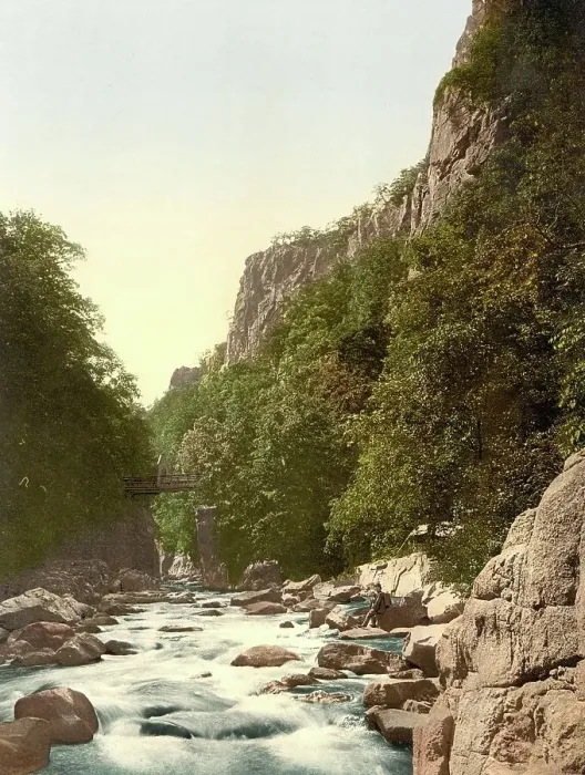 Framed Print : The Devil's Bridge in the Bode Valley in the Harz Mountains, Germany, Historic, digitally restored reproduction of a photochromic print from the 1890s Framed Print : The Devil's Bridge in the Bode Valley in the Harz Mountains, Germany, Historic, digitally restored reproduction of a photochromic print from the 1890s