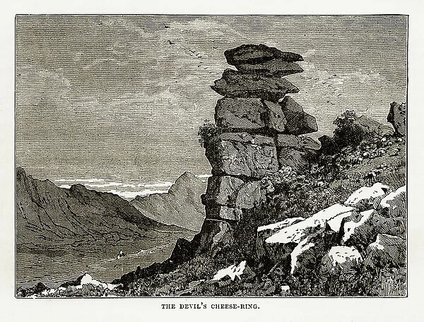 Devil's Cheese Ring Formation, Exmoor, England Victorian Engraving, 1840