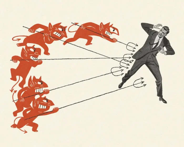 Framed Print : Devils Targeting a Businessman Framed Print : Devils Targeting a Businessman
