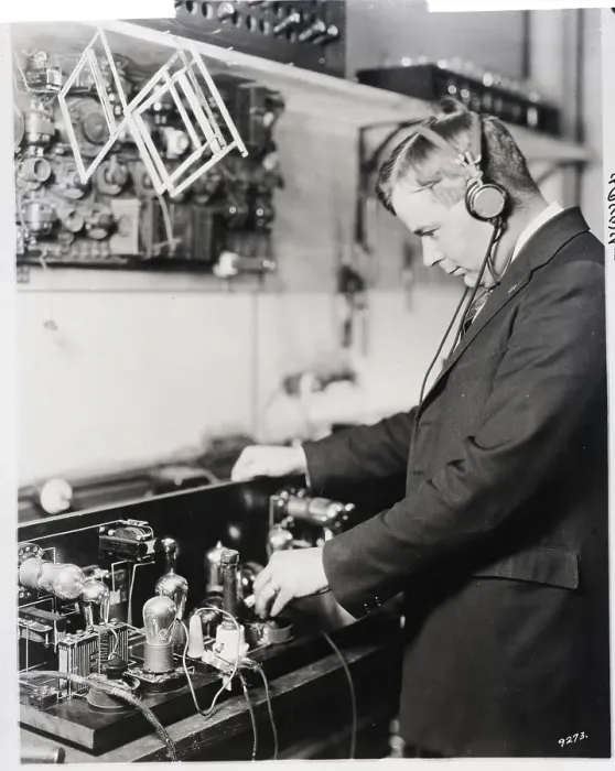 Framed Print : D.G. Ward Working On Radio Transmitter Framed Print : D.G. Ward Working On Radio Transmitter