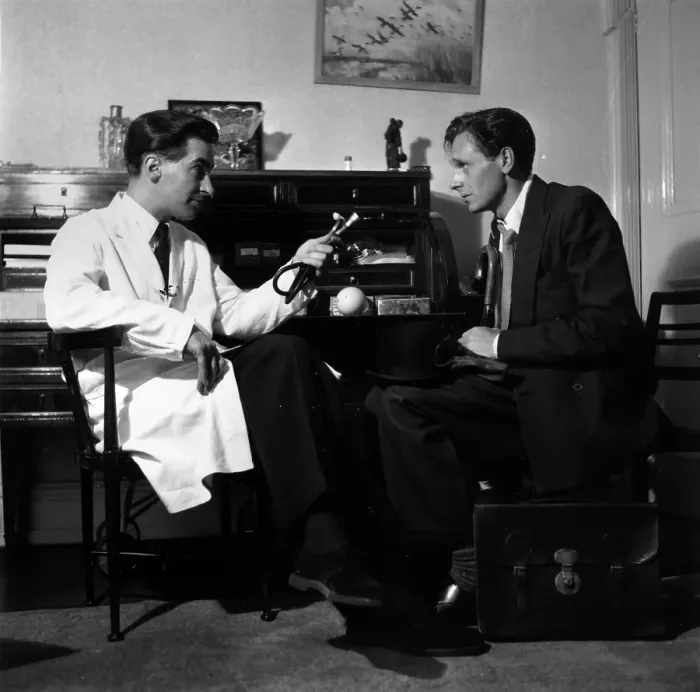Framed Print : Diagnosis. 10th September 1955: A mock advertisement for terylene shirts Framed Print : Diagnosis. 10th September 1955: A mock advertisement for terylene shirts