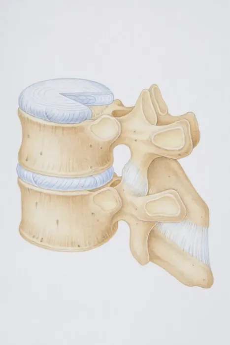 Framed Print : Diagram of a human thoracic vertebrae including the intervertebral disk, vertebral process and ligaments Framed Print : Diagram of a human thoracic vertebrae including the intervertebral disk, vertebral process and ligaments