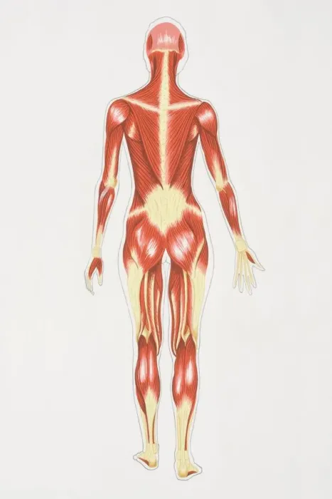 Framed Print : Diagram illustrating muscular structure of female body, rear view Framed Print : Diagram illustrating muscular structure of female body, rear view