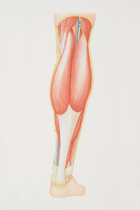 Framed Print : Diagram of back of lower leg illustrating muscle groups, nerves and veins