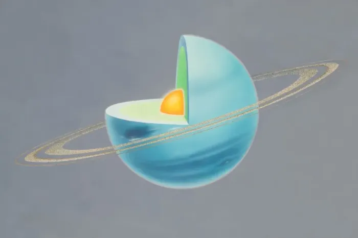 Framed Print : Diagram of planet Neptune with quarter of sphere removed to reveal subterranean layers, front view Framed Print : Diagram of planet Neptune with quarter of sphere removed to reveal subterranean layers, front view