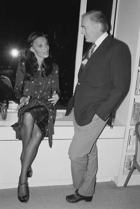 Framed Print : Diane Von Furstenberg and Clay Felker Chatting at Party Framed Print : Diane Von Furstenberg and Clay Felker Chatting at Party