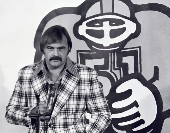 Framed Print : Dick Butkus Speaking at Press Conference Framed Print : Dick Butkus Speaking at Press Conference
