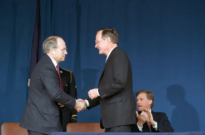 Framed Print : Dick Cheney and George Bush Shaking Hands Framed Print : Dick Cheney and George Bush Shaking Hands