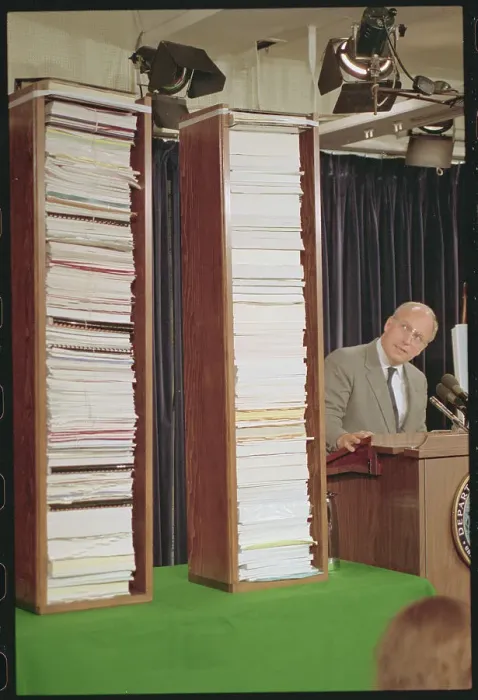 Framed Print : Dick Cheney Looking at Stacks of Reports Framed Print : Dick Cheney Looking at Stacks of Reports