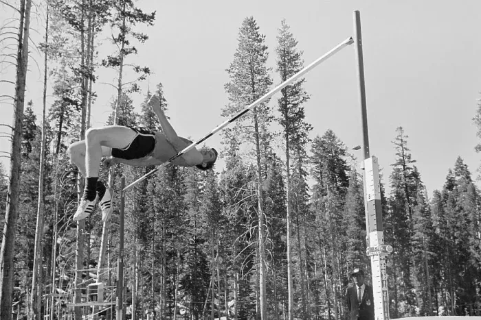 Framed Print : Dick Fosbury Jumping Backwards over High Bar Framed Print : Dick Fosbury Jumping Backwards over High Bar