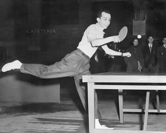 Framed Print : Dick Miles Playing Table Tennis