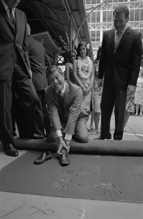 Framed Print : Dick Van Dyke Making a Footprint