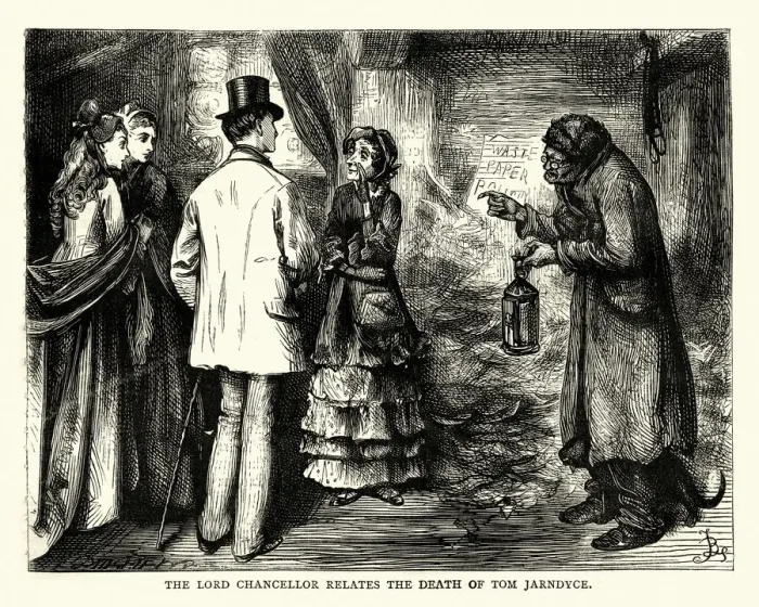 Framed Print : Dickens, Bleak House, Lord Chancellor relates death of Tom Jarndyce Framed Print : Dickens, Bleak House, Lord Chancellor relates death of Tom Jarndyce