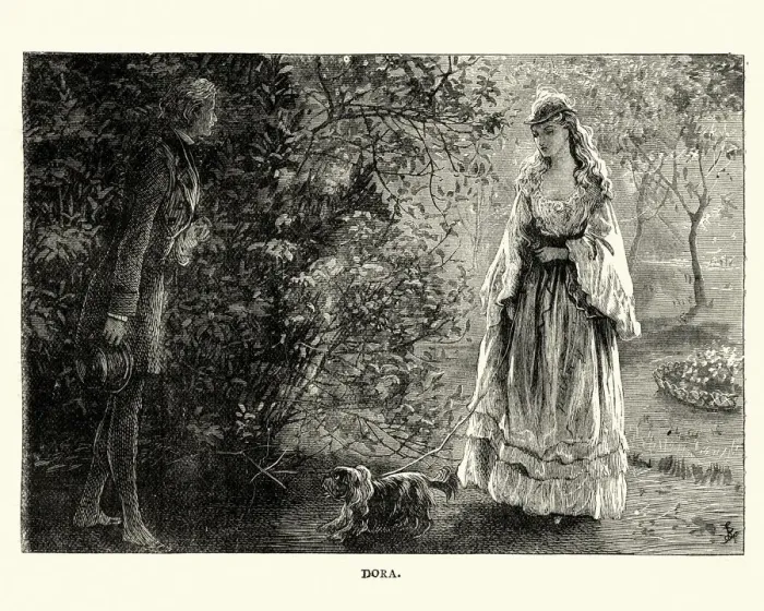 Framed Print : Dickens, David Copperfield, Dora walking her dog
