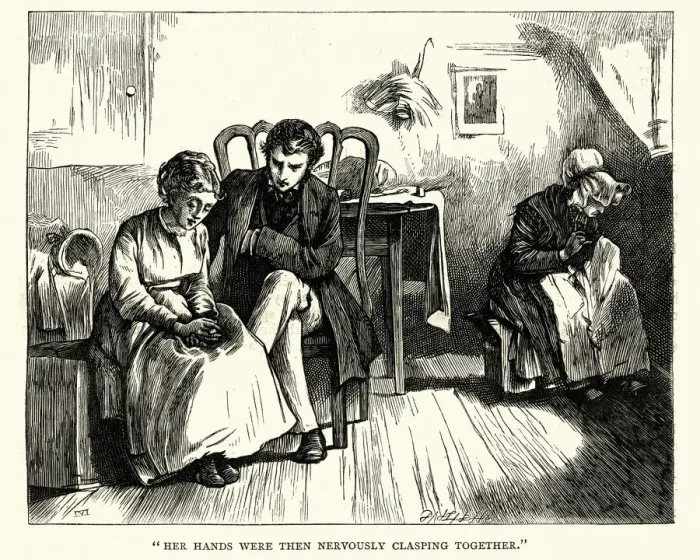 Framed Print : Dickens, Little Dorrit, Her hands were then nervously clasping together Framed Print : Dickens, Little Dorrit, Her hands were then nervously clasping together