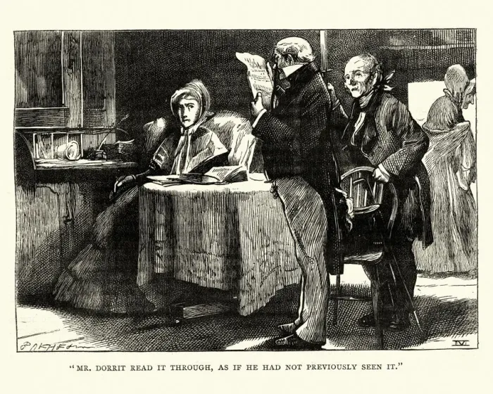Framed Print : Dickens, Little Dorrit, Mr Dorrit read it through Framed Print : Dickens, Little Dorrit, Mr Dorrit read it through