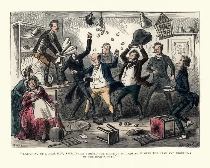 Framed Print : Dickens, Pickwick Papers, Snatching up a meal-sack Framed Print : Dickens, Pickwick Papers, Snatching up a meal-sack