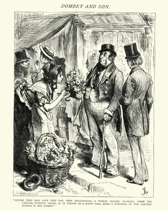 Framed Print : Dickenss Dombey and Son - a woman selling flowers Framed Print : Dickenss Dombey and Son - a woman selling flowers