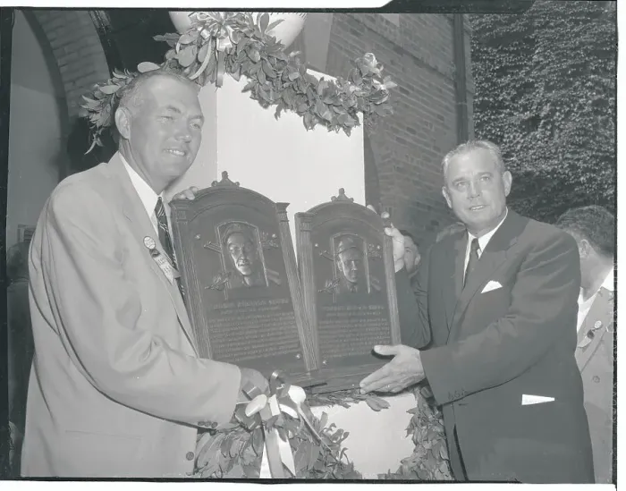 Framed Print : Bill Dickey and Bill Terry Showing Their Plaques